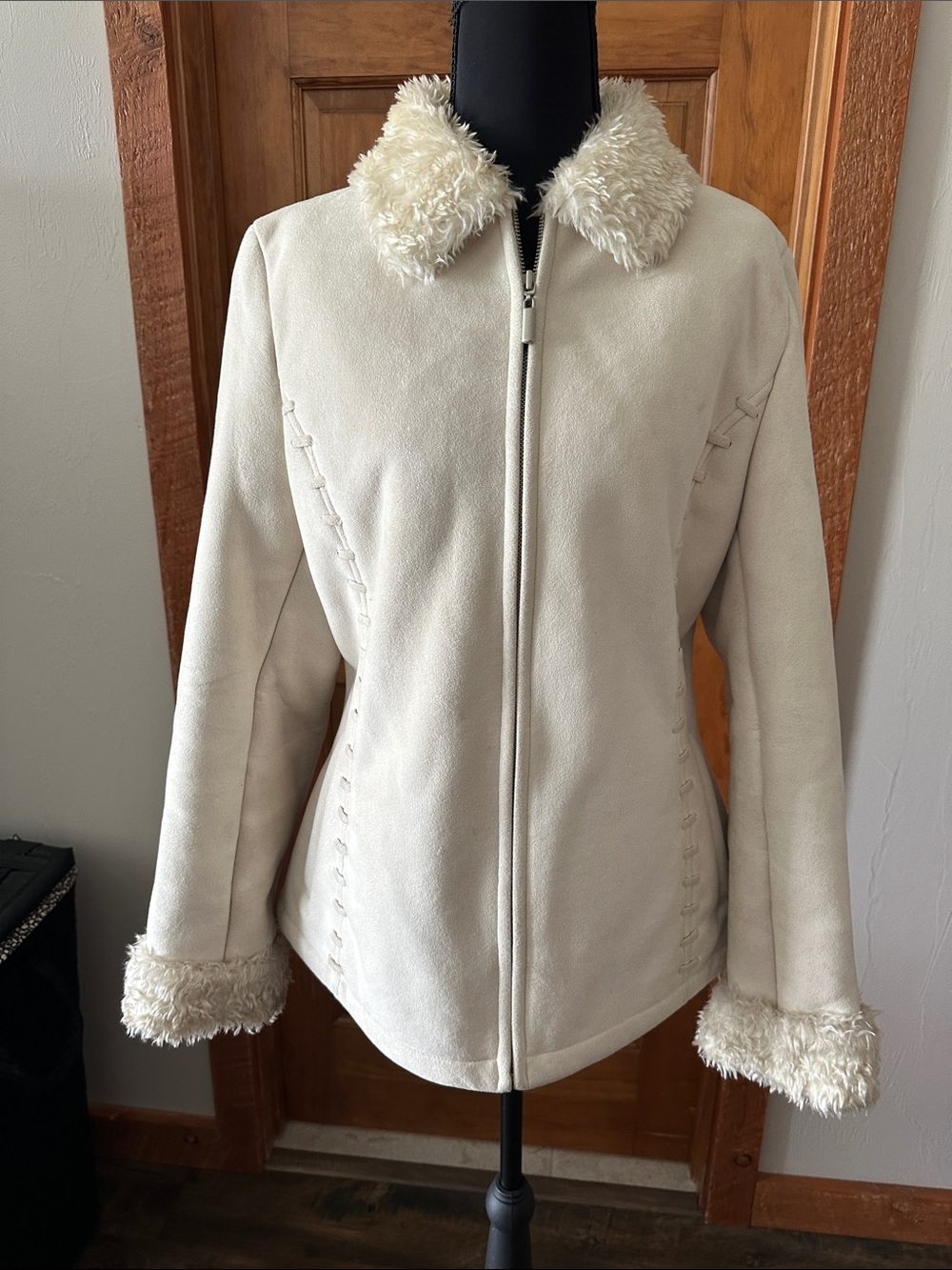 croft & barrow Cream Faux-Suede Teddy Jacket with Sherpa Trim